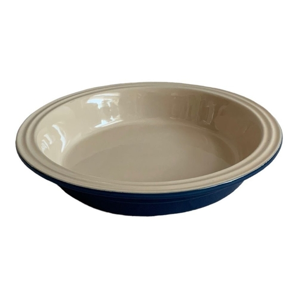 New VNTG Stoneware LE CREUSET Blue Ceramic Bake &Share Pie Dish Pie Quiche Plate - Picture 3 of 5